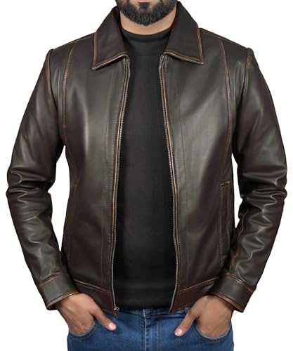 Mens Full Grain Pure Leather Jacket - Real Lambskin Classic Shirt Collar Motorcycle Leather Jackets for Men2