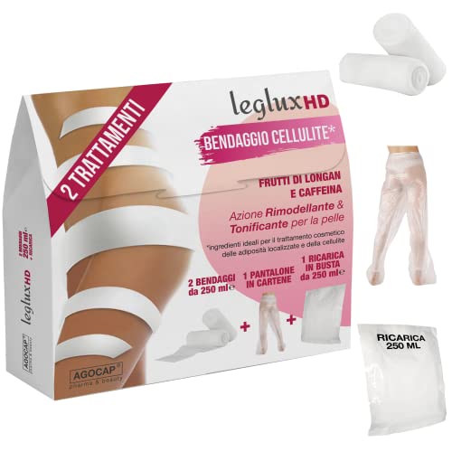 Vendas Drenantes Piernas HD con frutos de Longan y Cafeína. Acción remodelante y tonificante. 2 vendas drenantes con 250 ml de principio activo + pantalón de cartón de regalo + recarga