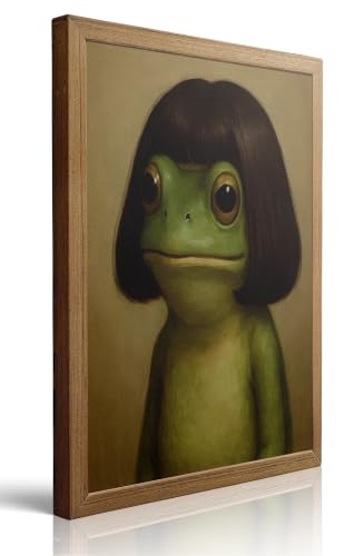 EVFYPS Framed Funny Frog Wall Art, Whimsical Green Wall Decor Painting Cute Animal Poster Canvas Prints Artwork for Living Room Bedroom Bathroom 8x10 in