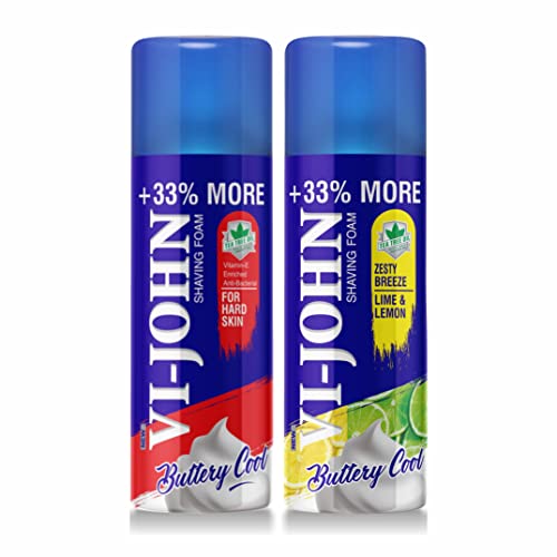 Image of VI - JOHN Smooth Shave Foam For Men | Shaving Foam Cream With Goodness of Nature - Hard Skin Type + Lemon Lime (400gm Each)
