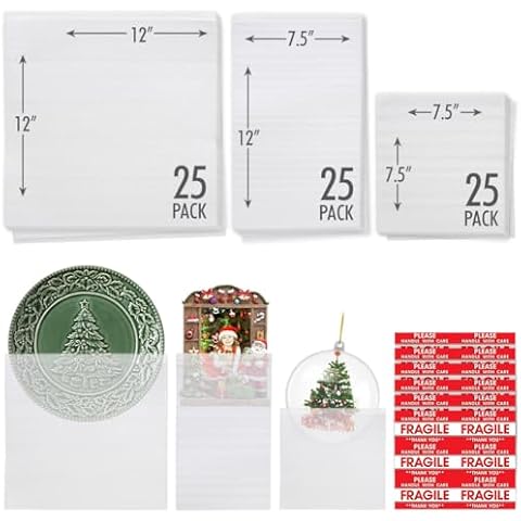 75 pcs Cushion Foam Pouches, 3 sizes Wrap Foam Packing Sheets to protect Mug Cup Glasses Plate Dishes, Moving Materials Kit Alternative to Bubble Cushioning Wrap for Ornaments Cover