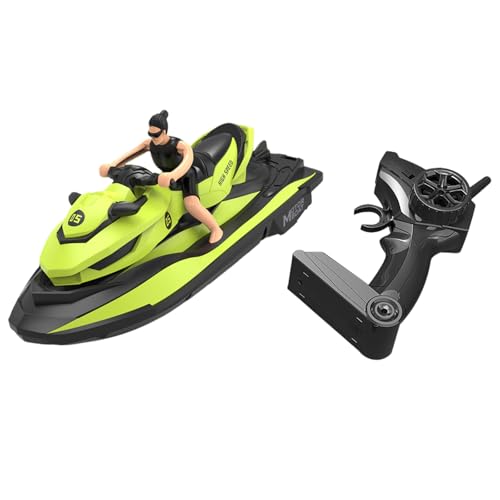 Rinnland 2.4 GHz RC Motorboat, Dual-Motor 10 km/h High-Speed Electric Racing Jet Ski Toy, 50 m Control Range, 20 min Play, Low-Battery Alarm, Distachable Driver Figure for Kids & Adults (Green)