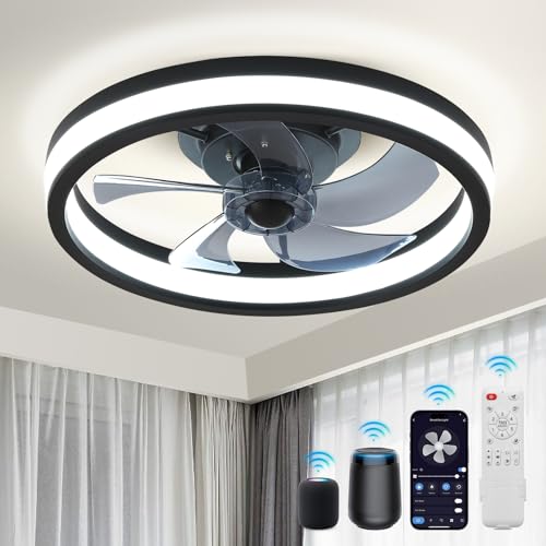 JOPESO 20�C���` �X�}�[�g�V�[�����O�t�@�� ���C�g�t�� �����R��&Alexa�A�v���R���g���[�� �����@�\�t��LED 6���É�DC���[�^�[ �Q��/���r���O���[���p�t���b�V���}�E���g