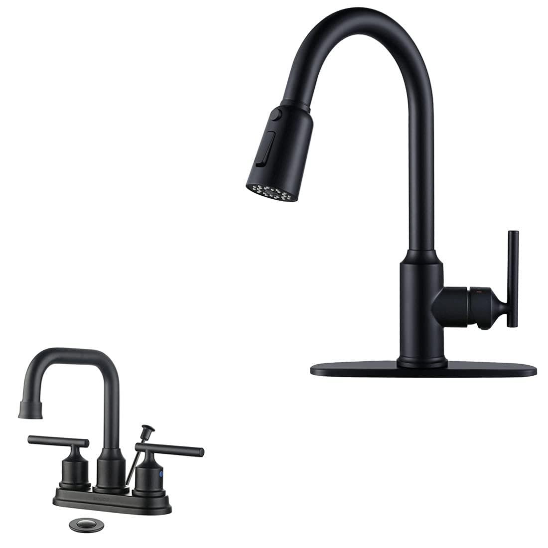 Jnfidosr Black Centerset Bathroom Faucet And Kitchen Faucets With Pull Down Sprayer