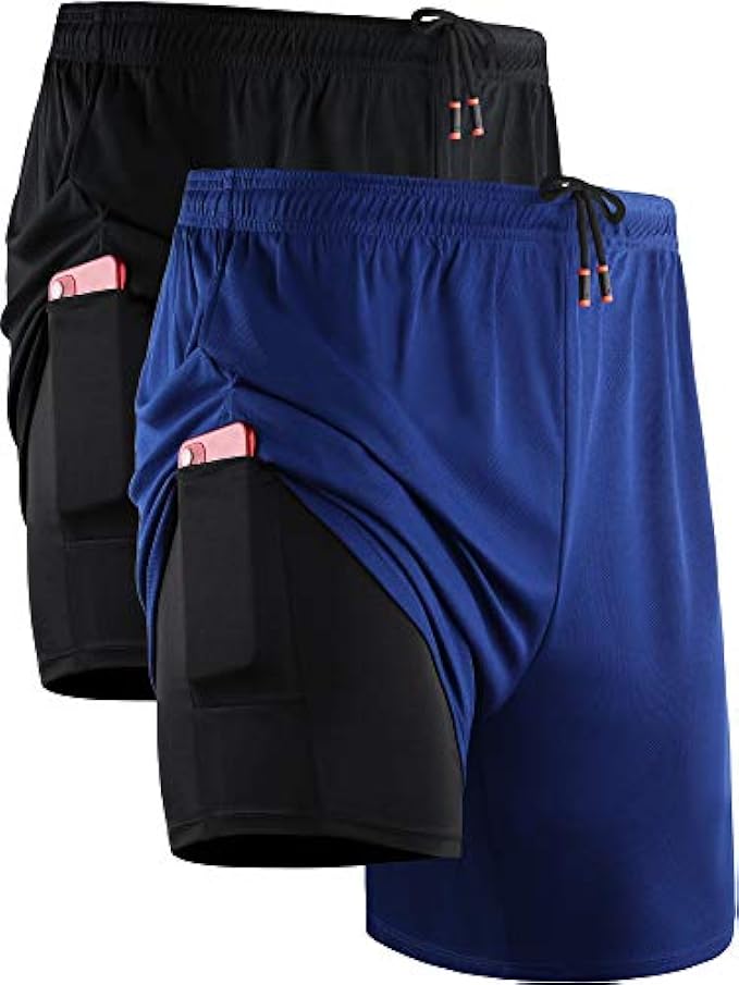 NELEUS Men's 2 in 1 Running Shorts with Liner,Dry Fit Workout Shorts with Pockets