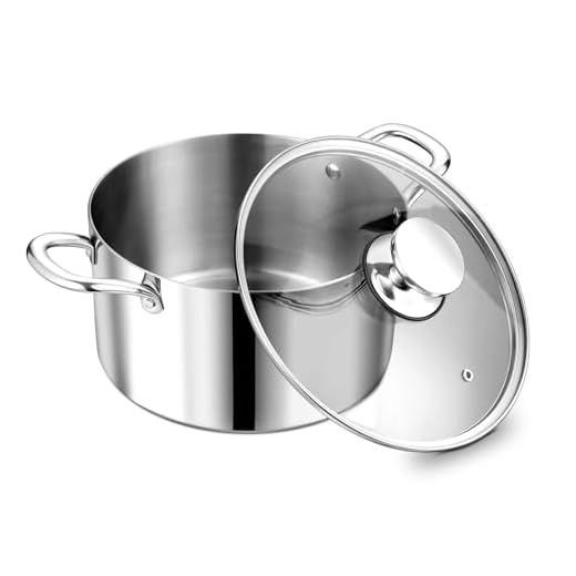P&P CHEF 5 Quart Tri-Ply Stainless Steel Stock Pot, 5 Qt Stockpot Pasta Cooking Pot with Visible Lid for Soup Vegetable, Induction Cookware for All Stoves, Sturdy & Double Handle, Dishwasher Safe
