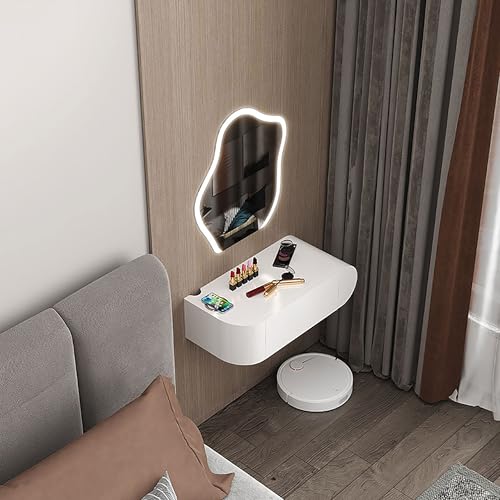 Mesa flotante de maquillaje con cajón y armario de almacenamiento, tocador montado en la pared para dormitorio y sala de estar (R 60 x 23.8 pulgadas)