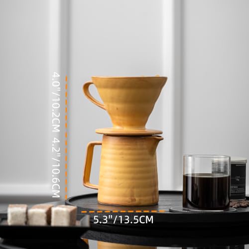 HYAXGM Pour Over Coffee Maker,Ceramic Coffee Maker With 40 pcs Paper Filter，15oz/450ml Pour Over Coffee Dripper (Yellow, V02) by HYAXGM - Image 2