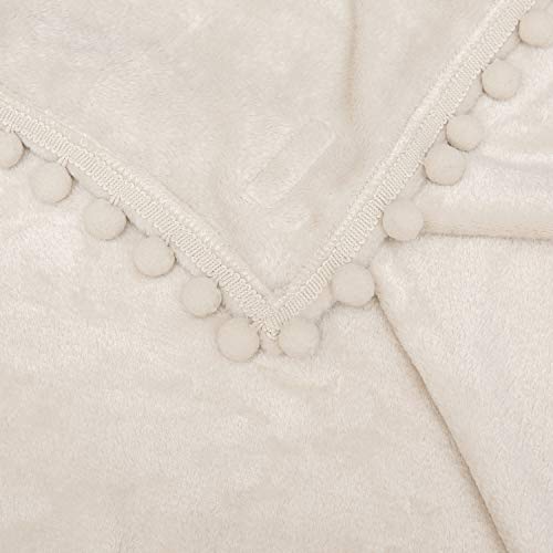 Beautex Fleece Throw Blanket With Pompom Fringe Twin Size, Beige Flannel Blankets And Throws For Couch Bed, Super Soft Cozy Lightweight Plush Throw Blanket (60" X 80") #TOP6