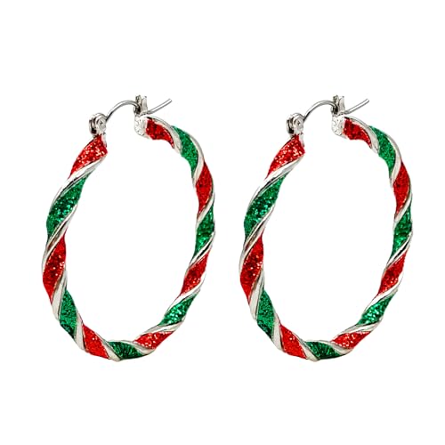 INENIMARTJ Christmas Earrings for Women Christmas Hoop Earrings Sparkling Christmas Tree Santa Bulb Reindeer Rhinestone Drop Dangle Earrings Handmade Xmas Festive Jewelry Gifts (Hoop)
