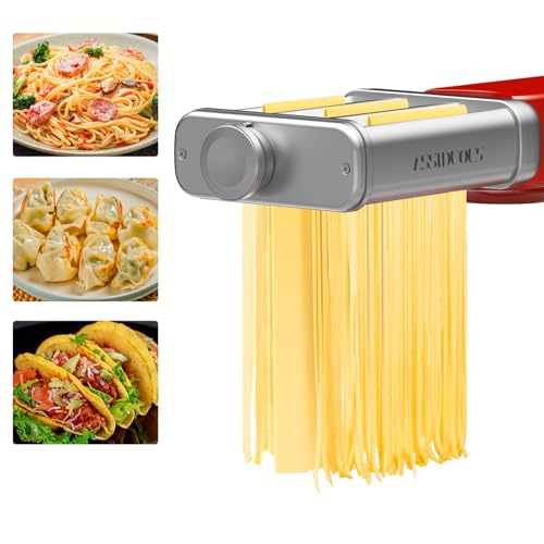 Pasta Attachment Set for KVC/KVL Kenwood Food Processor Pasta Machine, 3 in 1 Stainless Steel Pasta Attachment Includes Pasta Sheet Roller Spaghetti Cutter and Fettuccine Cutter Pasta Machine