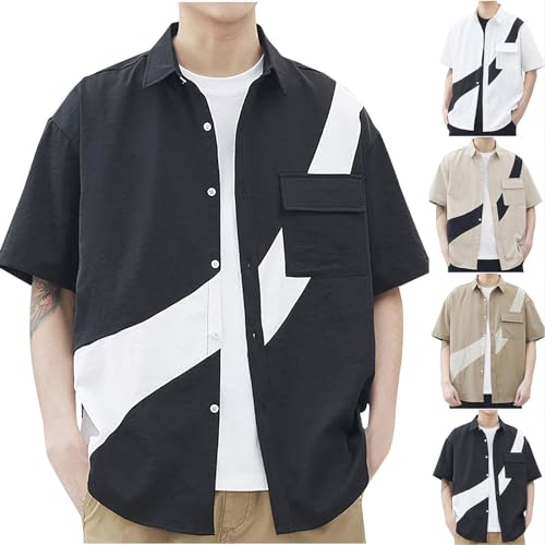 Cambkatl Summer Overshirt for Men Color Block Button Down Shirts Short Sleeve Casual Loose Fit Sun Protection Shirt Jackets2