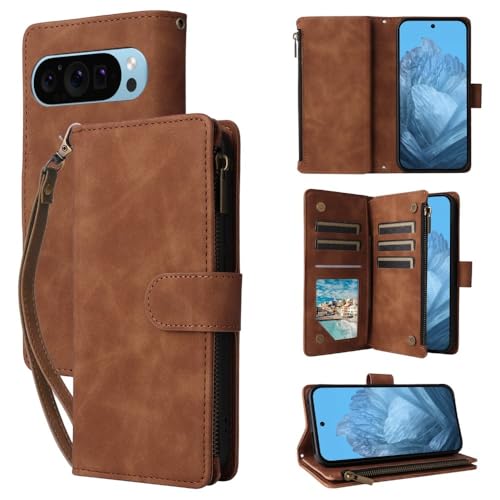 Étui Google Pixel 10 5G marron style portefeuille en cuir