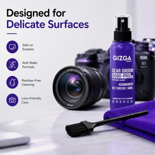 Image of Gizga Pro Series 3-in-1 Laptop Cleaning Kit | 100ml Screen Cleaner Spray, Microfiber Cloth & Cleaning Brush | Alcohol-Free Laptop Screen Cleaner for PC, Mobile, TV, Camera Lens, Tablet & Keyboard