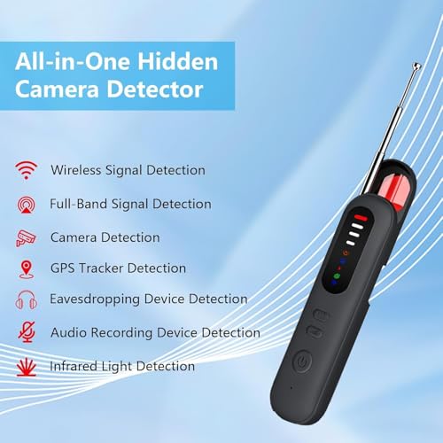 Image of Hidden Camera Detector Device- Pocket Sized Anti Spy Camera Detector, Listening Device GPS Tracker Detector, 5 Levels Sensitivity Adjustable 4 Professional Modes