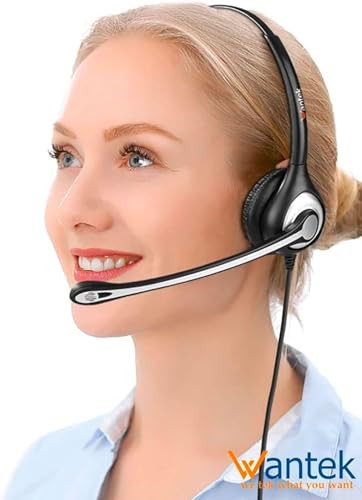 Image of Wantek 2.5mm Headset with Microphone, Wired Phone Headset, Noise Cancelling & Volume Controls, Telephone Headphone Compatible with Panasonic, Cisco, Polycom, Gigaset's 2.5mm Jack Phone Headset
