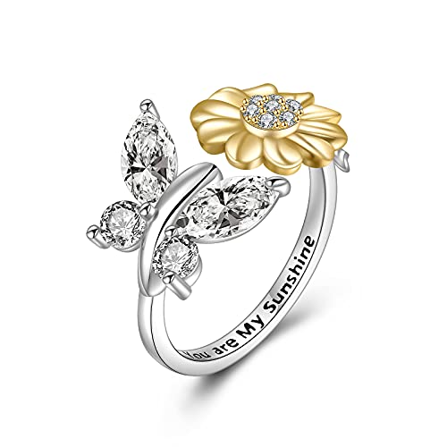 YFN You Are My Sunshine Anelli Girasole in Argento Sterling Anello...