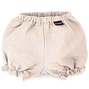 PinkZebra Bloomers aus Musselin, Pumphose Baby Mädchen von 3-10 Monate, Babykleidung, Shorts atmungsaktiv aus 100% Baumwolle, Kurzhose mit Gummizug, Beige
