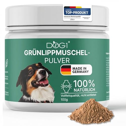 DOG1® Grünlippmuschelpulver für Hunde – Made IN Germany - 100% natürlich & vollfett mit Omega 3 – Grünlippmuschel Hund unterstützt Gelenke & Beweglichkeit – Von Tierärzten entwickelt – 100 g