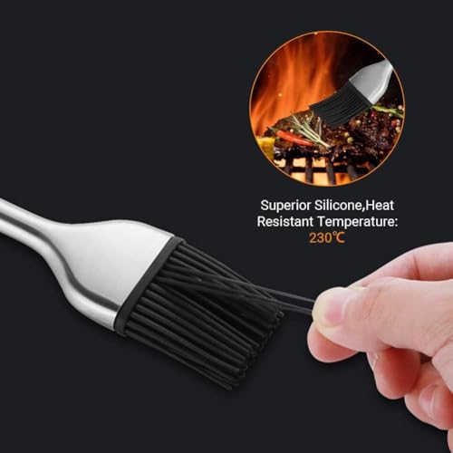 Backpinsel, hitzebeständiger Backpinsel aus Silikon, Silikon-Backpinsel mit hochwertigem Edelstahlgriff für Barbecue, Backen, Kochen in der Küche (20 cm)