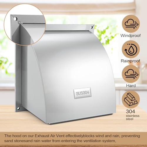 Image of 304 Stainless Steel Outdoor Wall Vent Cover, Exterior Dryer Vent Outlet Grille Louvered Duct Ventilation with Mesh Screen and Tool for Storage Room, Kitchen and Bathroom,16 inchx16 inch