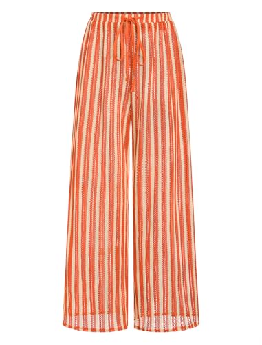 Image of ZAFUL Womens Beach Cover Up Pants Sexy Crochet Drawstring Elastic Boho Swimsuit Cover Up Long Pants Beach Wear