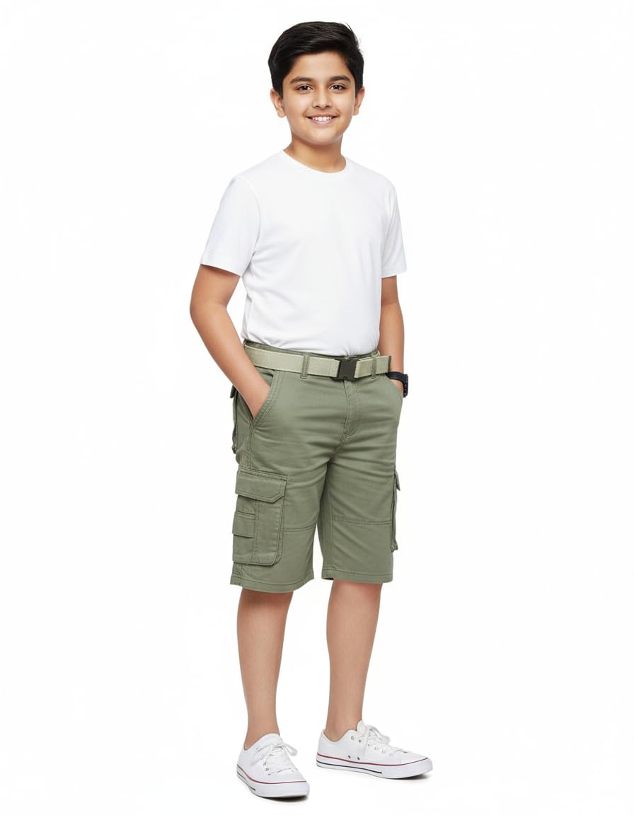 Boys Cargo Shorts with Six Pockets and Belt-image-8