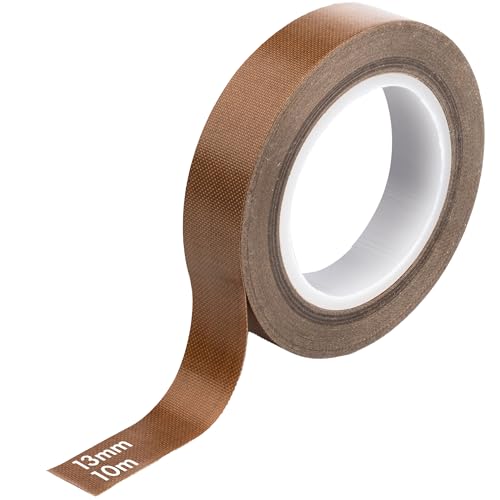 On1shelf® Self-Adhesive PTFE Teflon Tape | 13mm, 19mm, 25mm | High Temp 300°C Anti-Static Insulation Tape | Glass Fibre Cloth | 10M Length (13MMX10M)