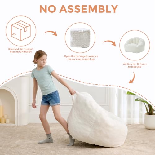 Image of HUGHEAVEN Medium Memory Foam Bean Bag Chair for Adults & Kids - 3ft Fluffy Floor Chair Lounger| Cozy Faux Fur Reading Nook Chair, Comfy Beanbag Sofa Couch, Floor Seating Foam Seat with Filler