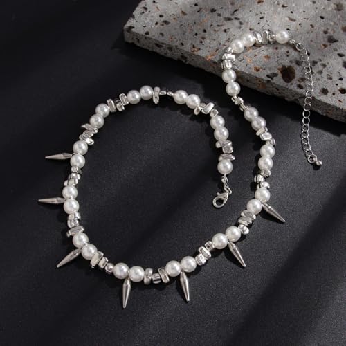 Collier ras-du-cou punk irrégulier aux reflets argentés CCB