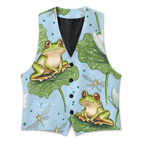 Cute Frog Dragonfly Men's Suit Vest Slim Fit Business Dress Party Pattern Waistcoat Vest Top3