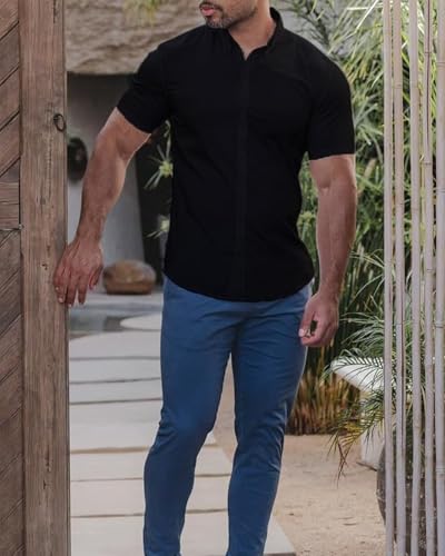 Men's Muscle Fit Dress Shirts Short Sleeve Button Down Slim Fit Stretch Wrinkle Summer Shirt for Men4