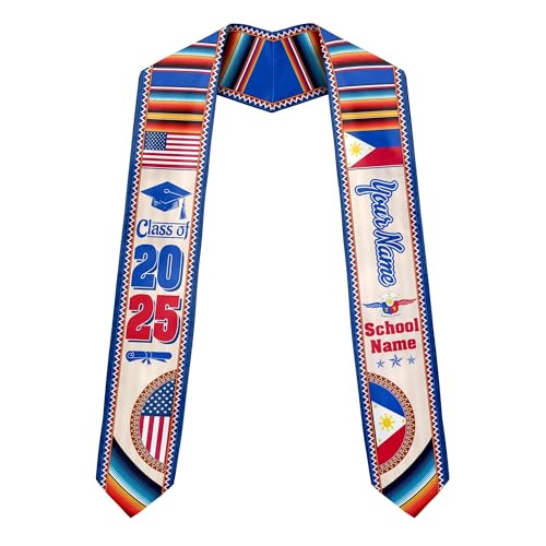 MonkeyVan Personalized Graduation Stole for Filipino Senior, Philippines Flag Graduation Sash Class of 2025 Grad Gifts S265