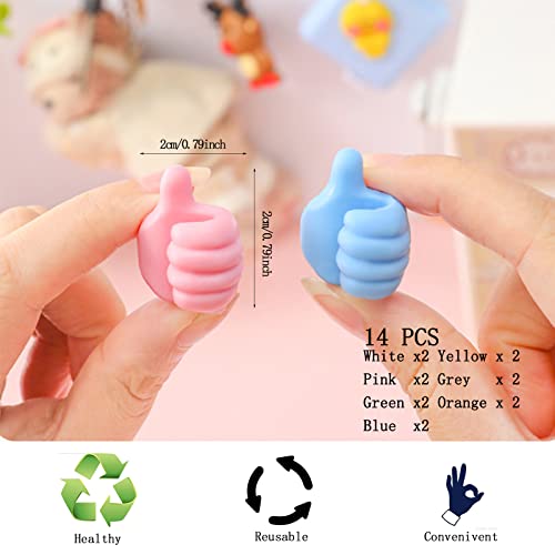 Thumb Wall Hooks For Hanging, 14Pcs Self Adhesive Thumb Cable Organizer Clips No Punching Key Hook Holder Wall Hangers, Multifunctional Nails-Free Utility Silicone Hooks Desk Wire Management Storage #TOP1