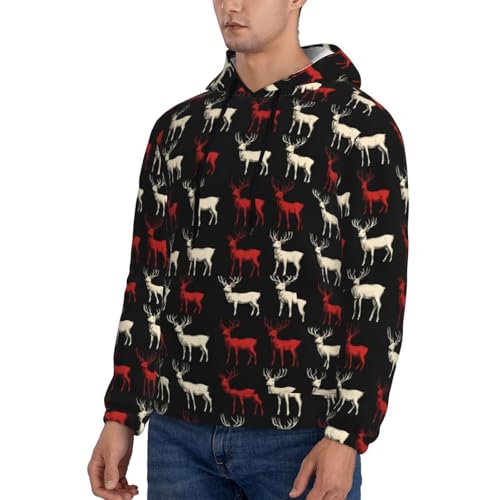 Hoodies For Men - White Red Deer Print Long Sleeve Casual Men'S Hoodies & Sweatshirts Pullover With Pocket3