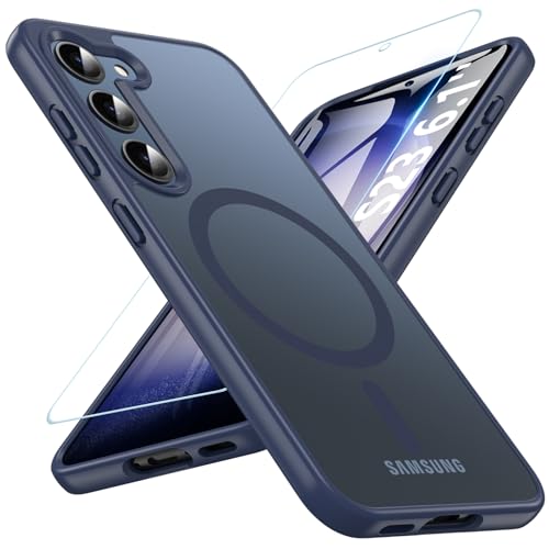 Image of OWKEY for Galaxy S23 Case 6.1'', Magnetic Samsung Galaxy S23 Case for Magsafe with Screen Protector, [Military Grade Protection] Shockproof Phone Cover S23 Case Protective Case for Samsung S23, Blue