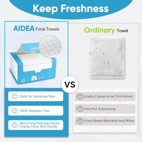 Image of AIDEA XL Face Towels-100ct, Disposable Towelettes Face Cloths, 9.84 inchx11.81 inch | Facial Cleansing Wipes for Sensitive Skin, Face Towelettes for Makeup Removing, Nursing, Travel, Dry Wipes, 2 Box