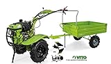 Einachsschlepper mit Anhänger - VITO 12PS Diesel Set Motorhacke + Anhänger - E-Starter Motorhacke Direktantrieb - Pflug + Bodenfräse 135cm Arbeitsbreite