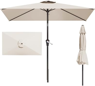 6.5 x 10 Rectangular Patio Umbrella Large Outdoor Market Umbrella w/ UV Protection, Push Button Tilt and Crank Lift, Rectangle Table Umbrella for Garden, Deck, Pool, Patio, Creamy White