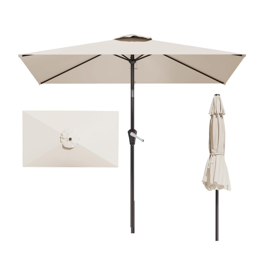 Photo 1 of [MISSING PARTS] [DAMAGED] Patio Kingdom Rectangular Patio Umbrella 6.5' x 10' Creamy White
