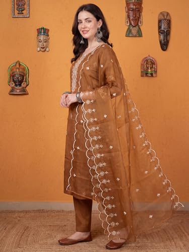 Image of INDO ERA Women's Black Silk Blend Embroidered Mirror Work Kurta & Pant with Dupatta Set (IEDDAI484)