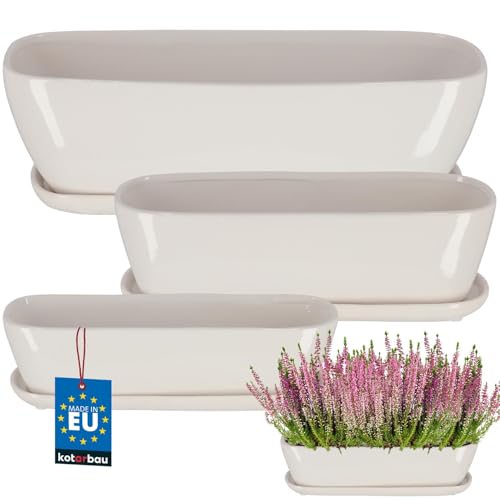 KOTARBAU® 3 STK. Keramik Blumenkasten mit Untersetzer 3 Größe Weiß...