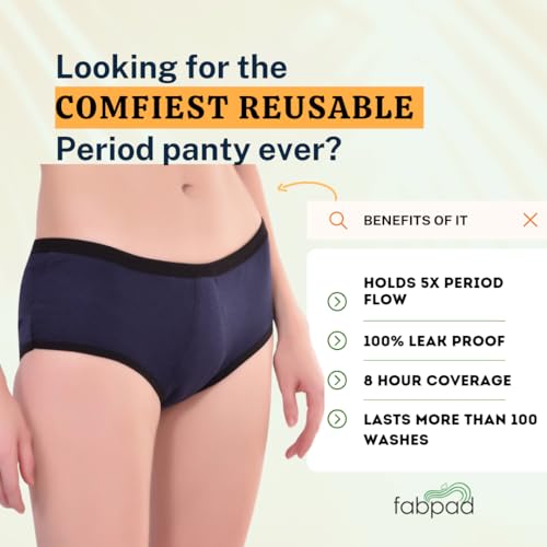 FabPad Women Reusable Leak Proof Period Panties Lasts for 3 Years Without Pads, Cups & Tampons (Pack of 1, Blue, XL) - Image 4