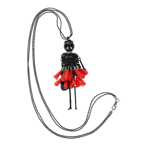 Hemobllo Collier Pendentif Femme Rouge Long en Métal Léger Sautoir Fantaisie Poupée pour Fêtes Plage Multifonctionnel