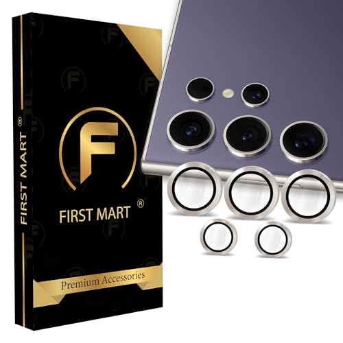 Image of FIRST MART Silver Camera Ring Guard Protector for Samsung Galaxy S24 Ultra | Tempered Glass with Metal Alloy Rings, HD Clear, Scratch Resistant, Case-Friendly | Pack of 1