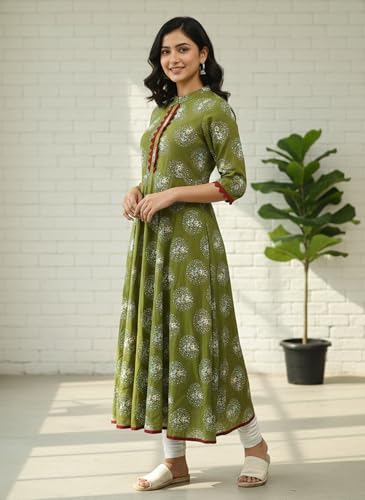 Image of Yash Gallery Women's Cotton Relaxed Fit Anarkali Kurta
