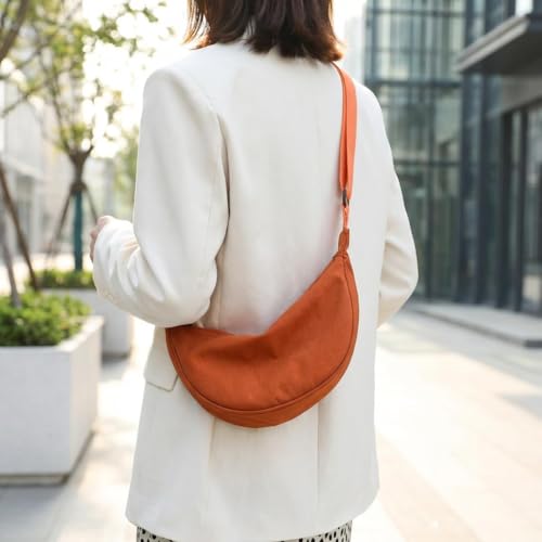 Bolsa tiracolo de nylon leve e casual em formato crescente, Laranja, Minimalista
