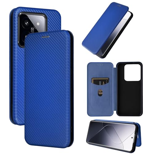 Coque Xiaomi 14 Pro en fibre de carbone, l'étui à rabat chic et robuste bleu