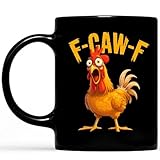 Faeali Personalized F-Caw-F Funny Rooster Coffee Mug, Custom Name Chicken Meme Cup, Adult Humor Gift for Funny Bird Lover, 2-Sided Ceramic 11oz 15oz