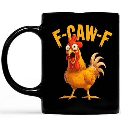 Faeali Personalized F-Caw-F Funny Rooster Coffee Mug, Custom Name Chicken Meme Cup, Adult Humor Gift for Funny Bird Lover, 2-Sided Ceramic 11oz 15oz